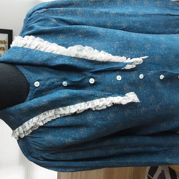 Ralph Lauren Blue Label Linen and Lace Scarf Vintage Prairie Blouse - Picture 4 of 9